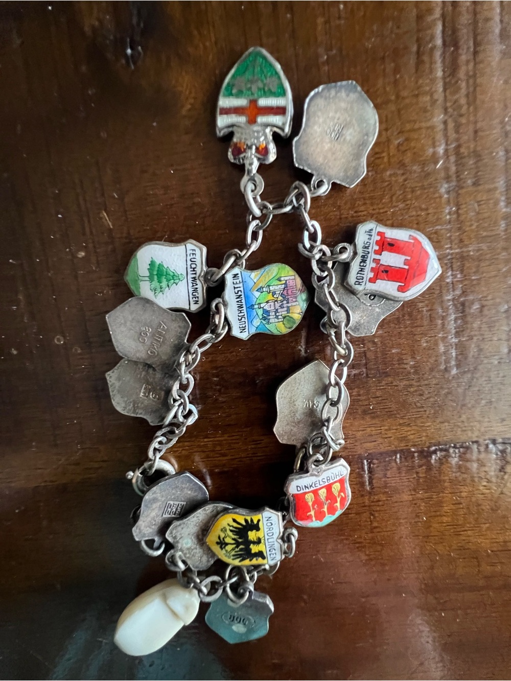 Vintage Enamel Shield Charm Bracelet - Multicolor Travel Shields from Europe - Picture 3 of 7